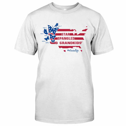 Star Spangled And Grandkids Patriotic - Personalized Independence Day Grandma T-shirt and Hoodie