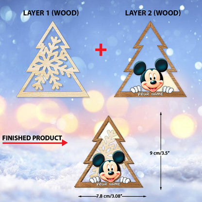 Mouse Ears Snowflake - Personalized Christmas Mouse Layered Wood Ornament