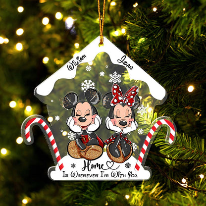 Home Is Wherever I Am With You - Personalized Christmas Mouse Transparent Ornament