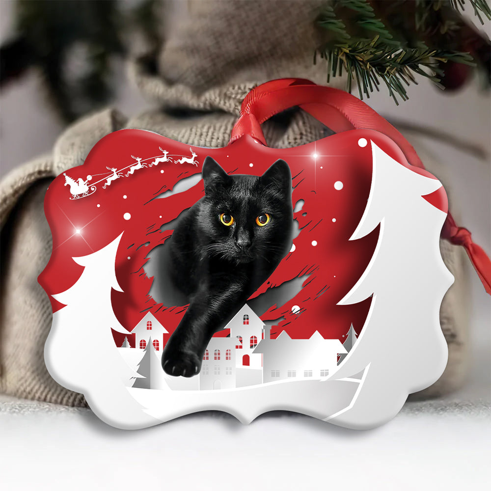 Black Cat Christmas Night - Cat Ornament (Printed On Both Sides) 1022