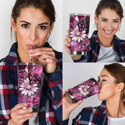 Faith Hope Love Pink Daisy Breast Cancer Awareness 3D Pattern Printed Tumbler