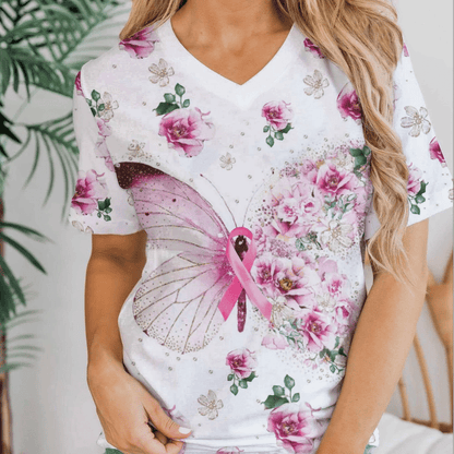 Butterfly Floral Breast Cancer - Breast Cancer Awareness All Over T-shirt and Hoodie 0822