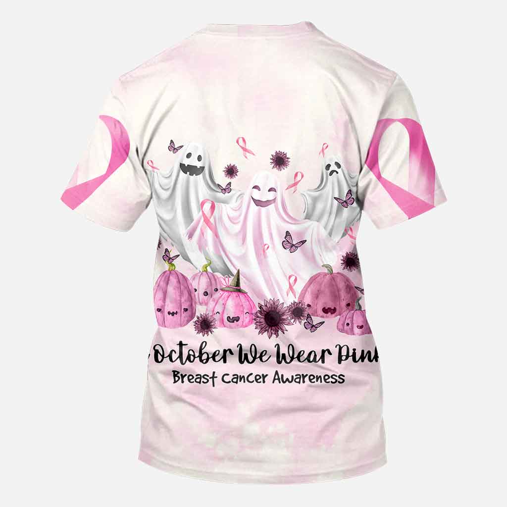 Boo in October We Wear Pink Breast Cancer Awareness All Over T-shirt and Hoodie
