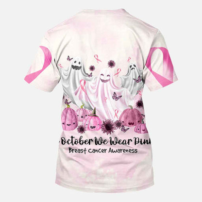 Boo in October We Wear Pink Breast Cancer Awareness All Over T-shirt and Hoodie