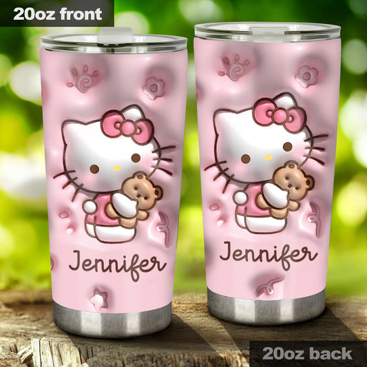 Hello Little Cutie - Personalized White Kitten Tumbler