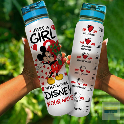 Just A Girl Who Loves - Personalized Mouse Water Tracker Bottle 0523