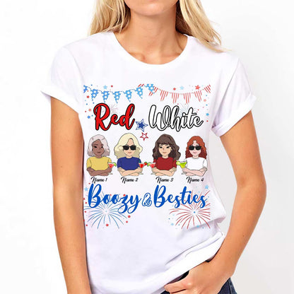 Red White Boozy And Besties - Personalized Independence Day T-shirt and Hoodie