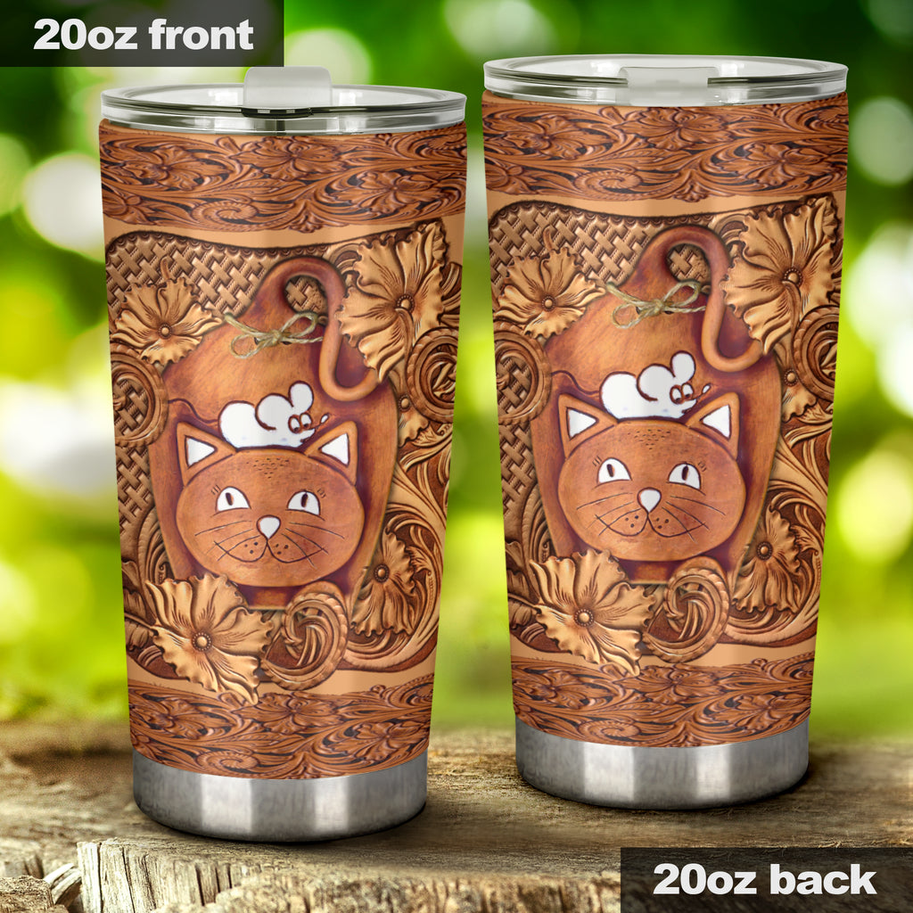 Cat Tumbler With Faux Wood Print 0622
