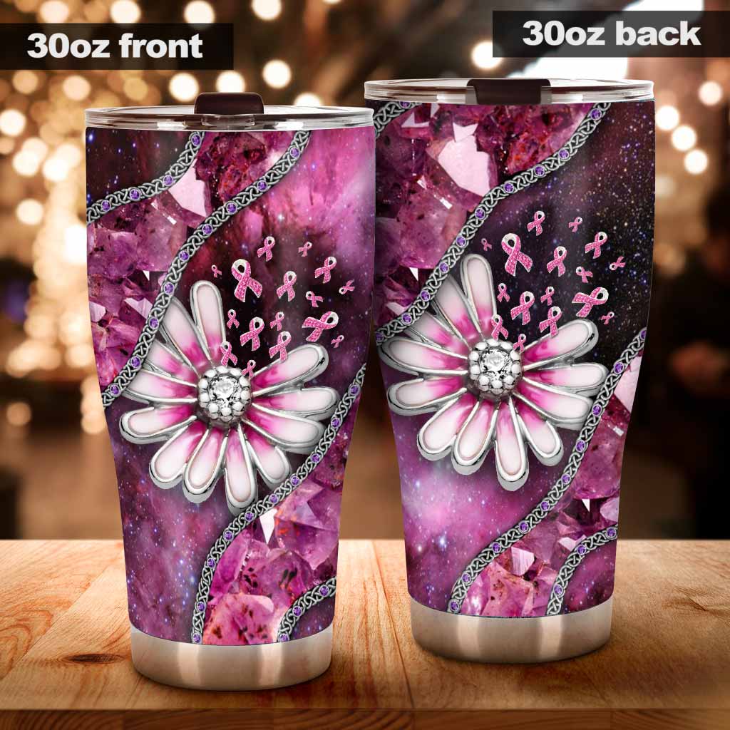Faith Hope Love Pink Daisy Breast Cancer Awareness 3D Pattern Printed Tumbler
