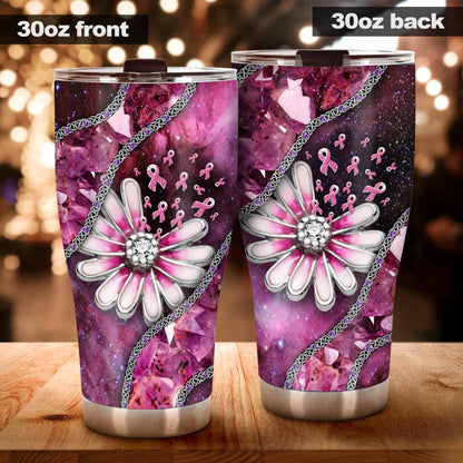 Faith Hope Love Pink Daisy Breast Cancer Awareness 3D Pattern Printed Tumbler
