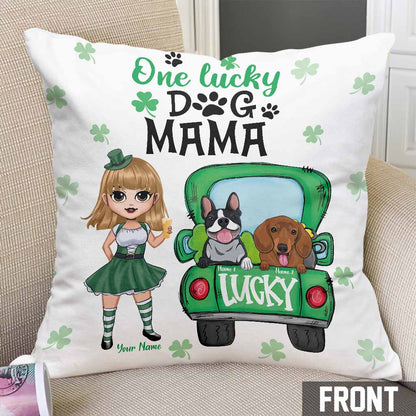 One Lucky Dog Mom Truck - Personalized Patrick's Day Throw Pillow