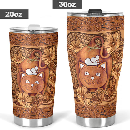 Cat Tumbler With Faux Wood Print 0622