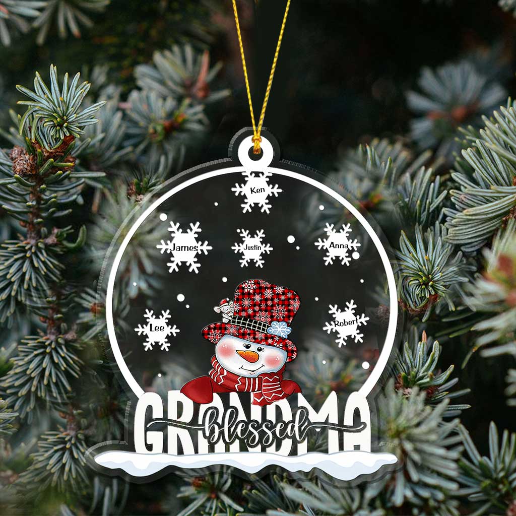 Snowman Grandma Snowglobe - Personalized Transparent Ornament