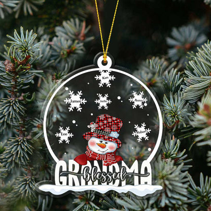 Snowman Grandma Snowglobe - Personalized Transparent Ornament