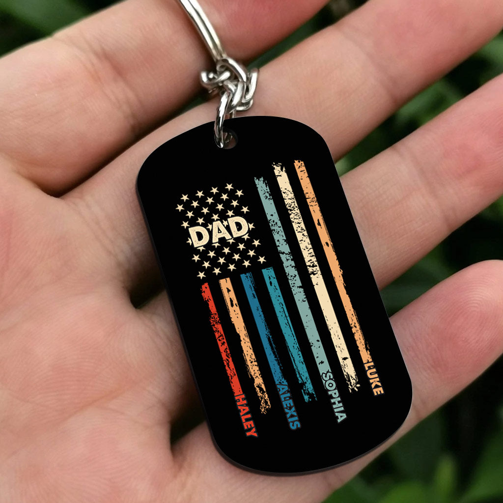 Stars And Stripes - Personalized Independence Day Father Stainless Steel Keychain