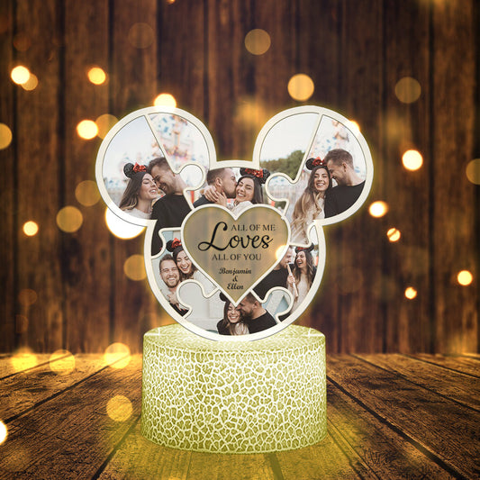 All Of Me Loves All Of You - Personalized Couple Mouse Shaped Plaque Light Base