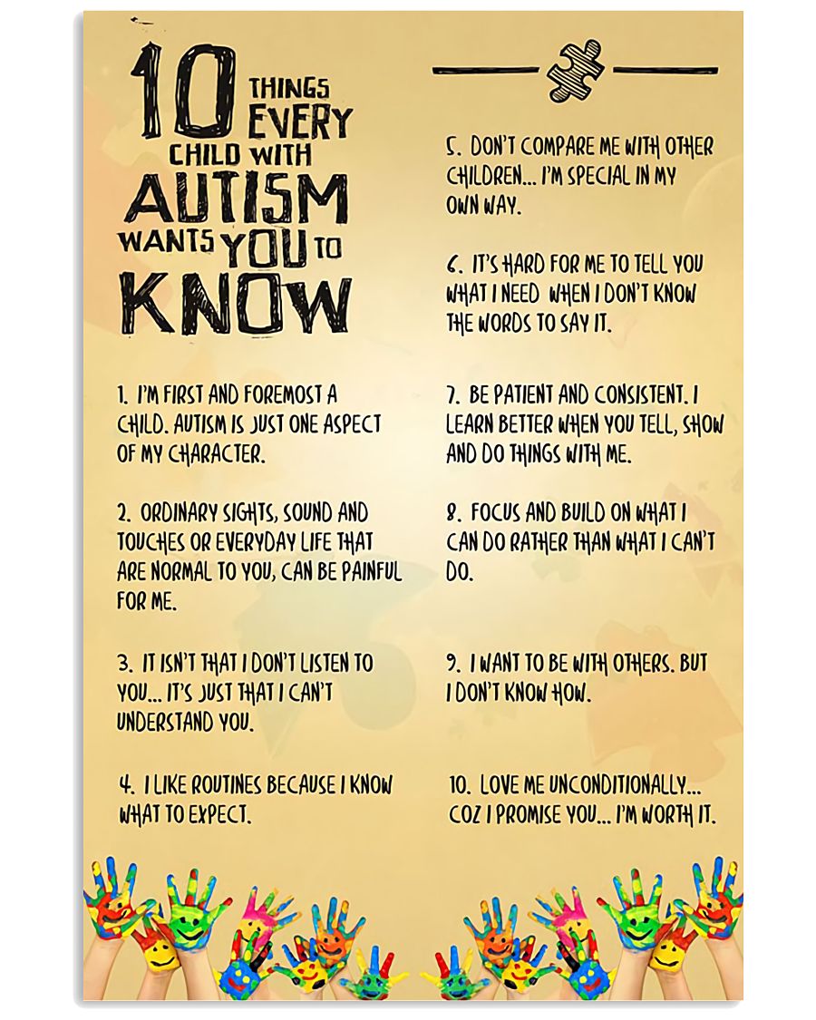 10 Things You Need To Know About Autism - Children Autism Awareness Poster 0921