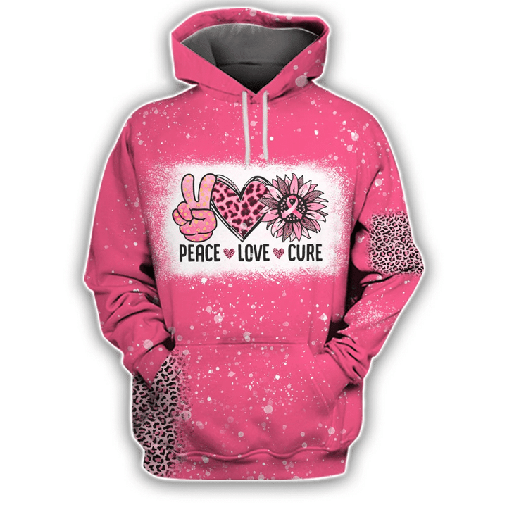 Peace Love Cure Bleached Breast Cancer Awareness All Over T-shirt and Hoodie