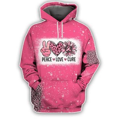 Peace Love Cure Bleached Breast Cancer Awareness All Over T-shirt and Hoodie