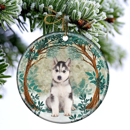 Husky Puppy Among Forest - Dog Ornament (Printed On Both Sides) 1022
