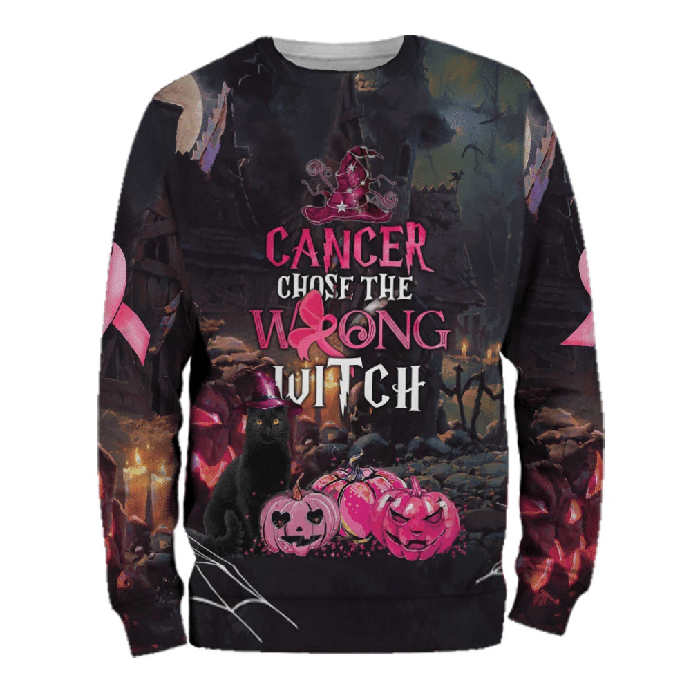 Breast Cancer Chose The Wrong Witch - Breast Cancer Awareness All Over T-shirt and Hoodie 0822