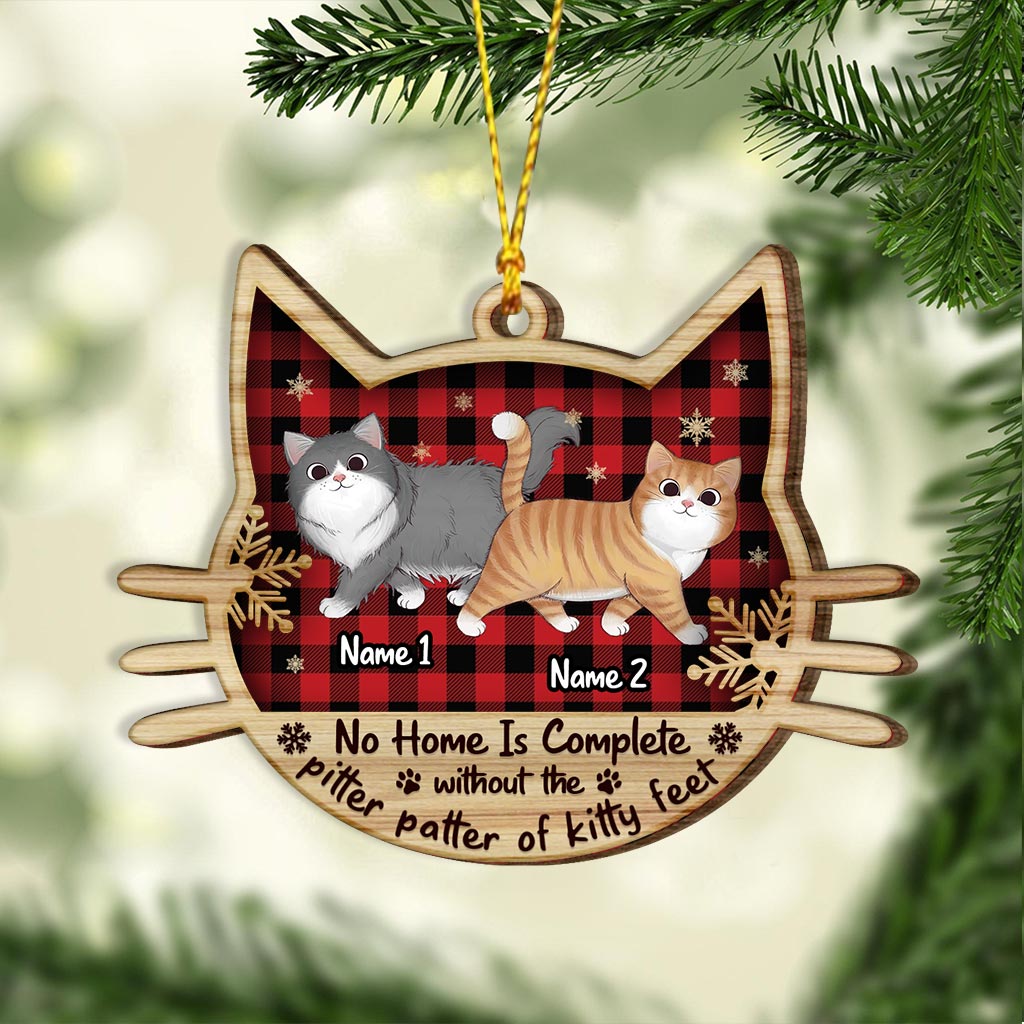 Pitter Patter - Personalized Christmas Cat Layered Wood Ornament