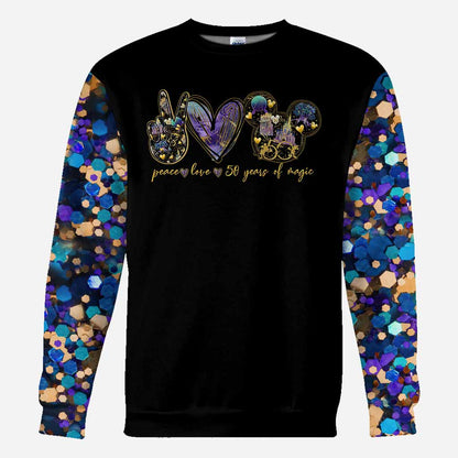 Peace Love 50 Years Of Magic - Personalized Mouse All Over T-shirt and Hoodie