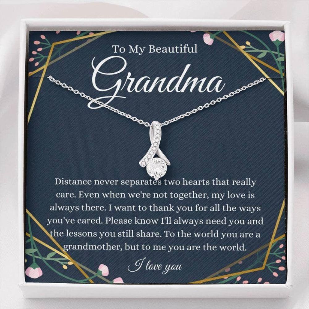 To My Grandma Gift For Grandmother From Granddaughter Grandson - Grandma Petite Ribbon Necklace 0921