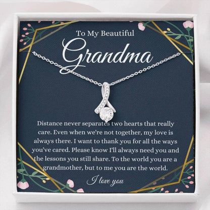To My Grandma Gift For Grandmother From Granddaughter Grandson - Grandma Petite Ribbon Necklace 0921