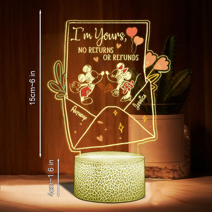 I’m Yours No Returns Or Refunds - Personalized Couple Mouse Shaped Plaque Light Base