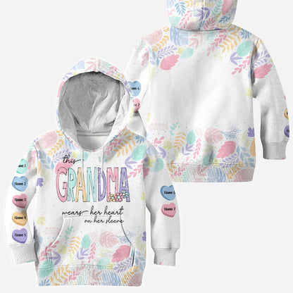 This Grandma Wears Her Heart On Her Sleeve - Personalized Grandma All Over T-shirt And Hoodie