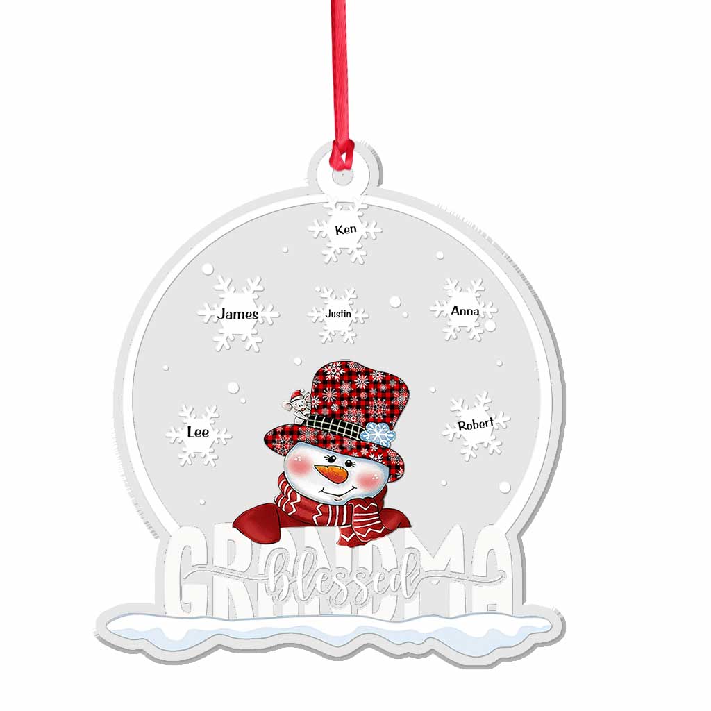 Snowman Grandma Snowglobe - Personalized Transparent Ornament