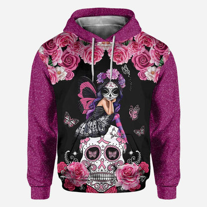 Sugar Skull Pink Ribbon - Breast Cancer Awareness All Over T-shirt and Hoodie 0822
