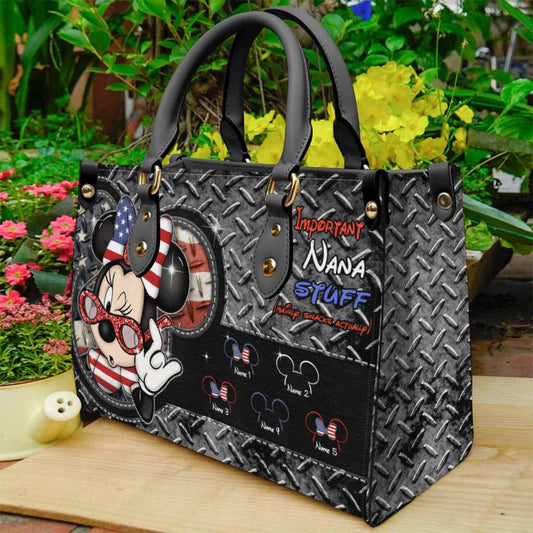 Important Nana Stuff - Personalized Independence Day Leather Handbag