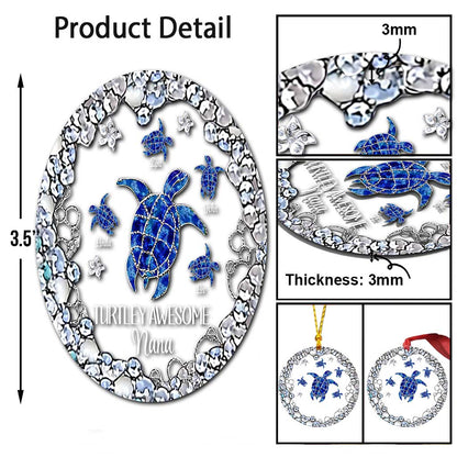 Turtley Awesome Grandma - Personalized Christmas Grandma Transparent Ornament With 3D Pattern Printed