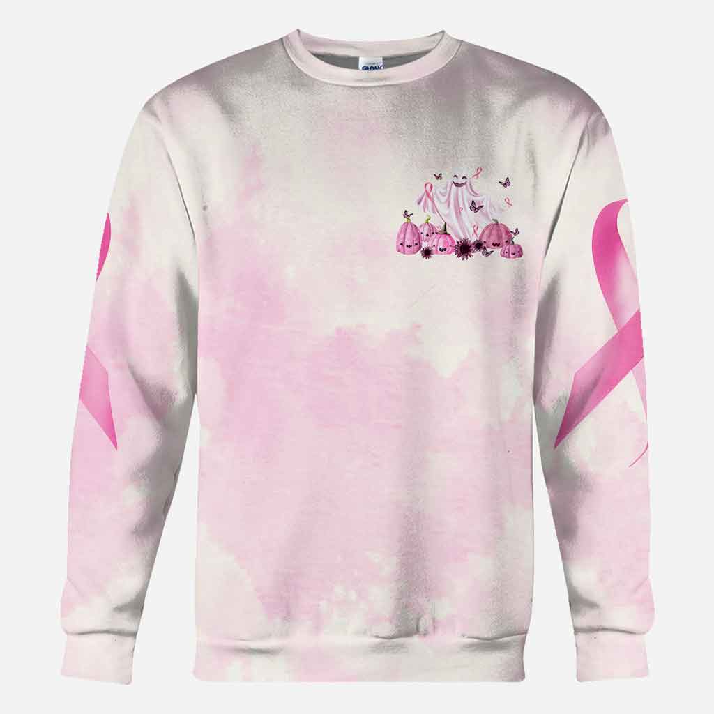 Boo in October We Wear Pink Breast Cancer Awareness All Over T-shirt and Hoodie
