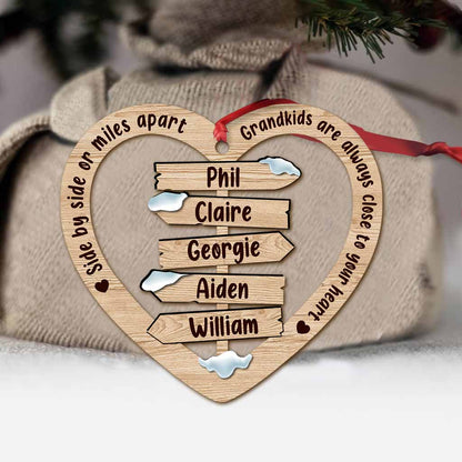 Side By Side Or Miles Apart - Personalized Christmas Grandma Ornament (Printed On Both Sides)