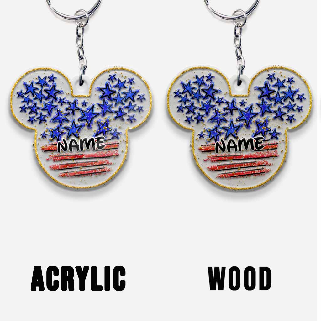 Stars And Stripes Mouse Ears - Personalized Independence Day Transparent Keychain (Printed On Both Sides)