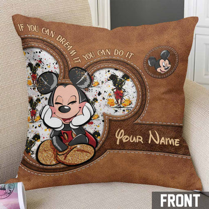 If You Can Dream It You Can Do It - Personalized Mouse Throw Pillow With Leather Pattern Print