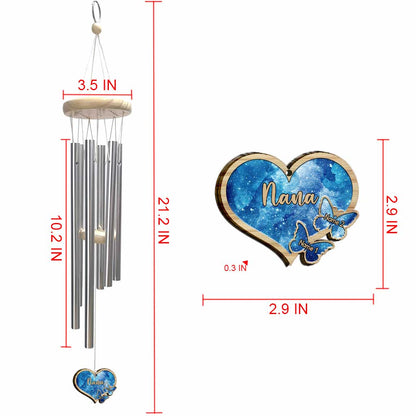 Nana's Hearts Butterfly - Personalized Grandma Wind Chime
