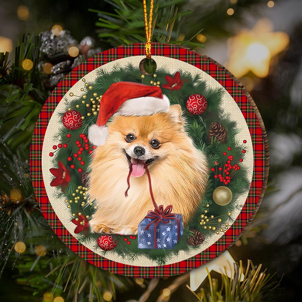 Pomeranian Red Christmas Wreath - Dog Ornament (Printed On Both Sides) 1122