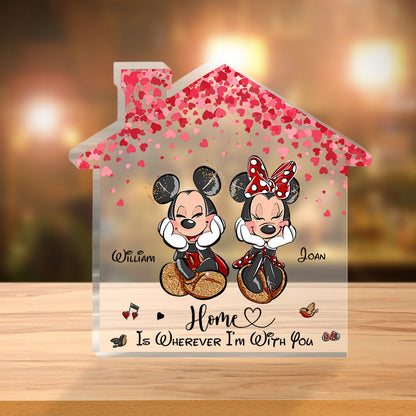Home Is Wherever I'm With You - Personalized Couple Mouse Custom Shaped Acrylic Plaque