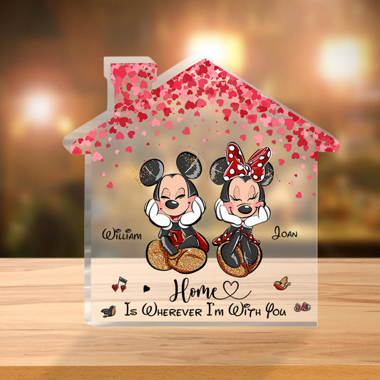 Home Is Wherever I'm With You - Personalized Couple Mouse Custom Shaped Acrylic Plaque