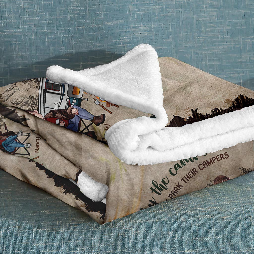 Let's Sit By The Campfire And Watch People Park Their Campers - Personalized Couple Camping Blanket