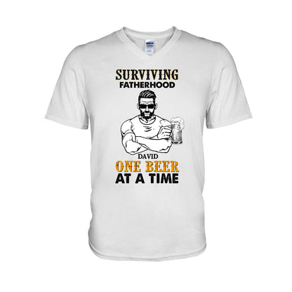Surviving Fatherhood One Beer At A Time - Personalized Father's Day T-shirt and Hoodie