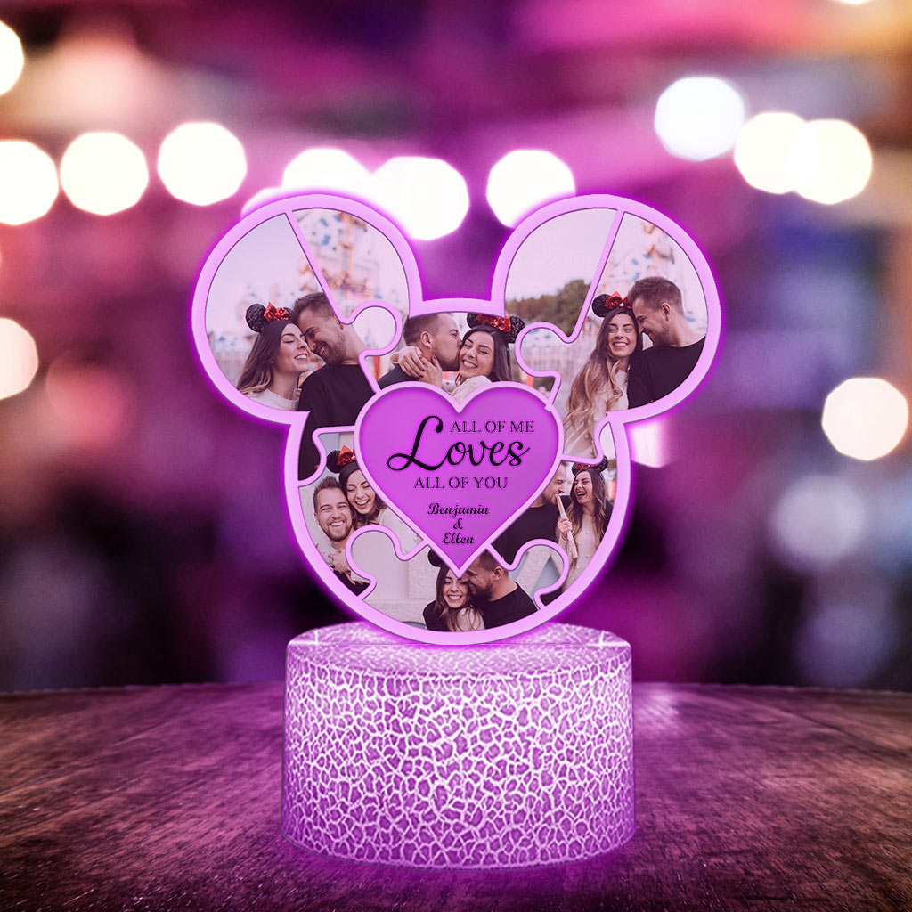 All Of Me Loves All Of You - Personalized Couple Mouse Shaped Plaque Light Base