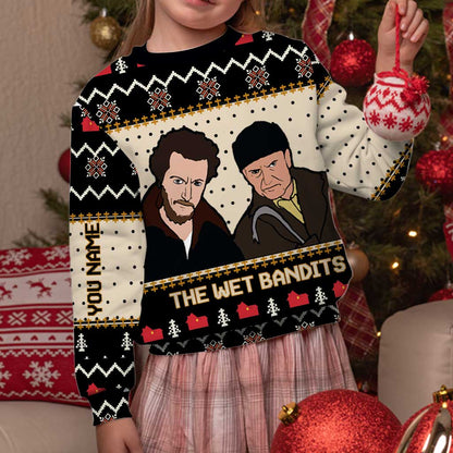 The Wet Bandits - Personalized Christmas Sweater With Faux Wool Pattern Printed