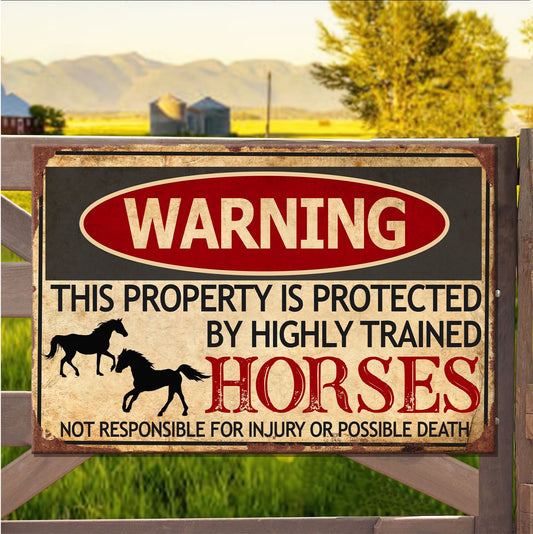 Protected by Horses Horse Rectangle Metal Sign 0523