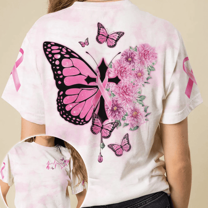 Butterfly Cross Pink Ribbon - Breast Cancer Awareness All Over T-shirt and Hoodie 0822