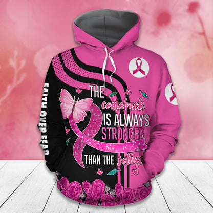 The Comeback Is Always Stronger - Breast Cancer Awareness All Over T-shirt and Hoodie 0822